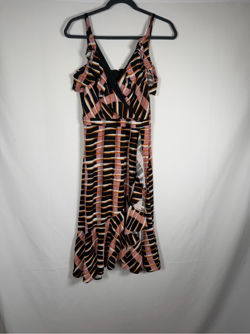 Ann Taylor Factory Patterned Striped Ruffle Babydoll Wrap‎ Midi Dress